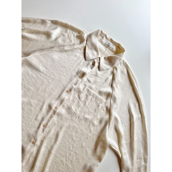 NWT Aritzia WILFRED Ivory Satin Boyfriend Button-Up Shirt Blouse, Size XS - Picture 6 of 13